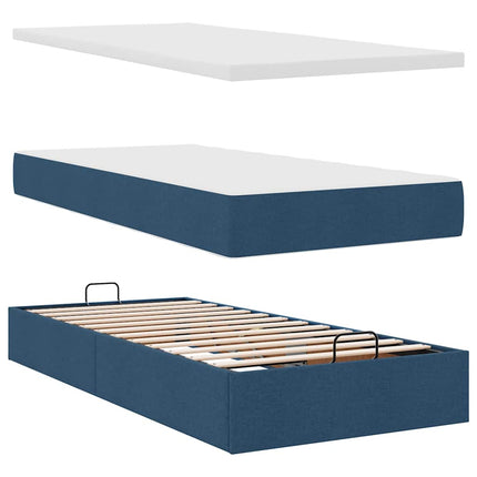 Struttura Letto Pouf con Materassi Blu 160x200 cm in Tessuto