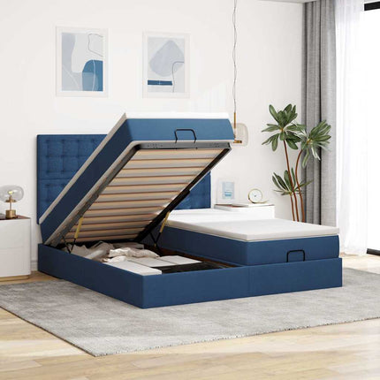 Struttura Letto Pouf con Materassi Blu 180x200cm in Tessuto