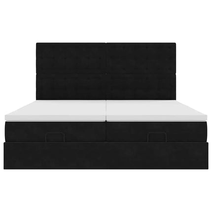 Struttura Letto Pouf con Materassi Nero 160x200 cm in Velluto
