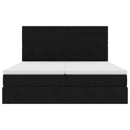 Struttura Letto Pouf con Materassi Nero 200x200 cm Velluto