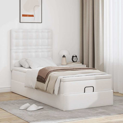 Struttura Letto Pouf con Materasso Bianco 90x190 cm Similpelle