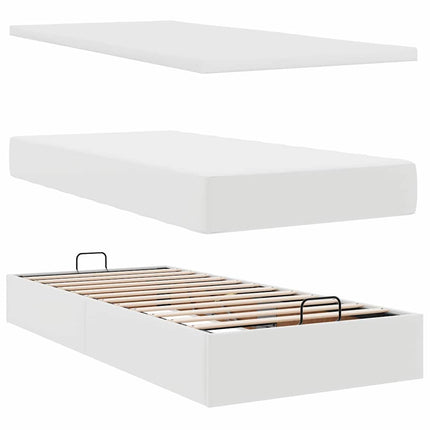 Struttura Letto Pouf con Materasso Bianco 90x190 cm Similpelle