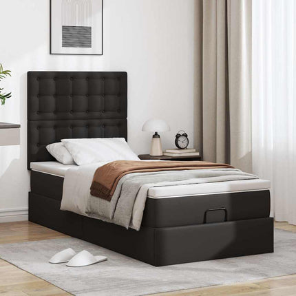 Struttura Letto Pouf con Materasso Nero 100x200 cm Similpelle