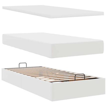 Struttura Letto Pouf con Materasso Bianco 100x200 cm Similpelle