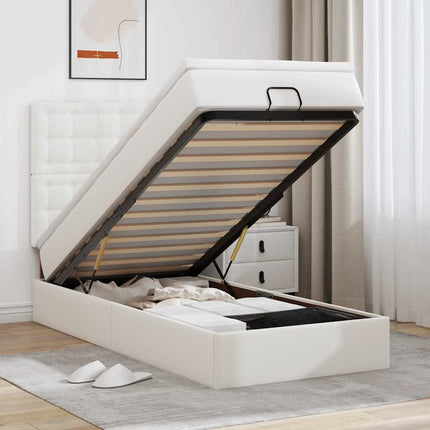 Struttura Letto Pouf con Materasso Bianco 100x200 cm Similpelle
