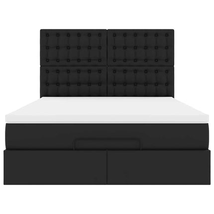 Struttura Letto Pouf con Materasso Nero 140x200 cm Similpelle
