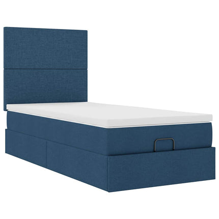 Struttura Letto Pouf con Materasso Blu 80x200 cm in Tessuto