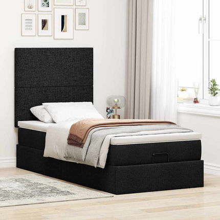 Struttura Letto Pouf con Materasso Nero 90x200 cm in Tessuto