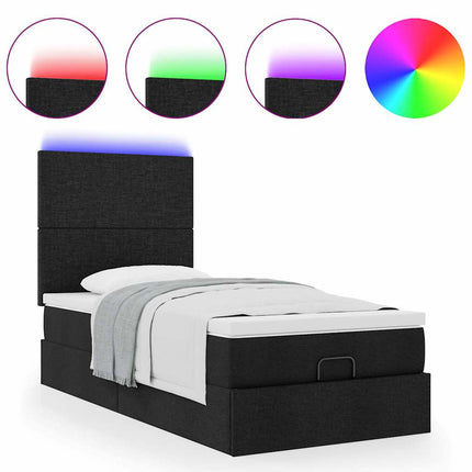Struttura Letto Pouf con Materasso Nero 90x200 cm in Tessuto