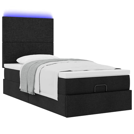 Struttura Letto Pouf con Materasso Nero 90x200 cm in Tessuto