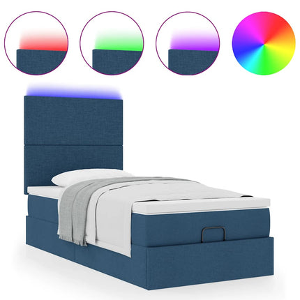 Pouf Letto con Materasso e LED Blu 90x200 cm in Tessuto