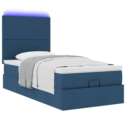 Pouf Letto con Materasso e LED Blu 90x200 cm in Tessuto