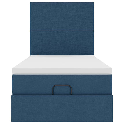 Pouf Letto con Materasso e LED Blu 90x200 cm in Tessuto