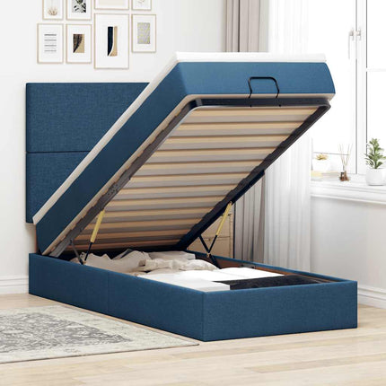 Pouf Letto con Materasso e LED Blu 90x200 cm in Tessuto