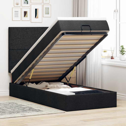 Struttura Letto Pouf con Materasso Nero 100x200 cm in Tessuto