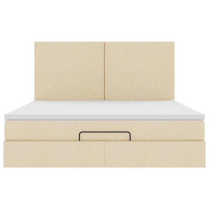 Struttura Letto Pouf con Materasso Crema 160x200 cm in Tessuto