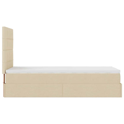 Pouf Letto con Materasso e LED Crema 90x200 cm in Tessuto