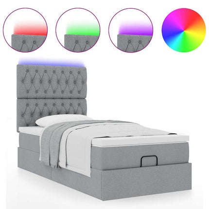 Pouf Letto con Materasso e LED Grigio Chiaro 80x200cm Tessuto