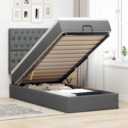 Pouf Letto con Materasso e LED Grigio Scuro 80x200cm in Tessuto