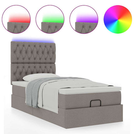 Pouf Letto con Materasso e LED Tortora 90x200 cm in Tessuto