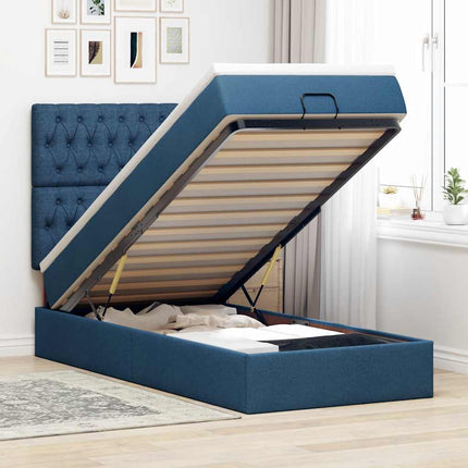 Pouf Letto con Materasso e LED Blu 90x200 cm in Tessuto
