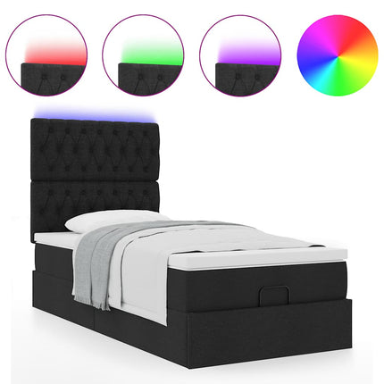 Struttura Letto Pouf con Materasso Nero 100x200 cm in Tessuto