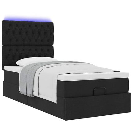 Struttura Letto Pouf con Materasso Nero 100x200 cm in Tessuto