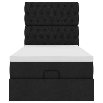 Struttura Letto Pouf con Materasso Nero 100x200 cm in Tessuto