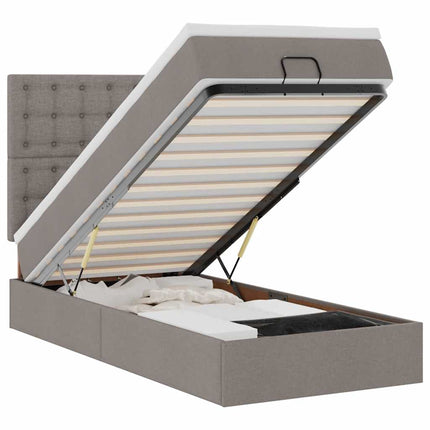 Pouf Letto con Materasso e LED Tortora 90x200 cm in Tessuto