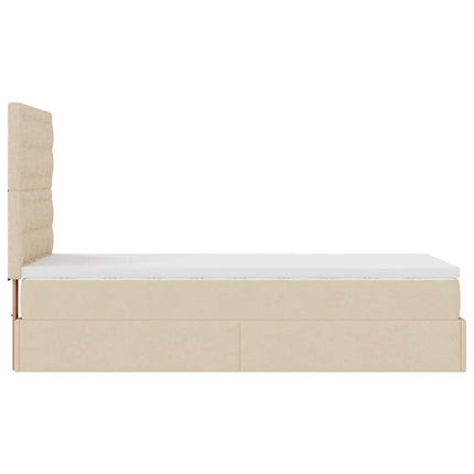 Pouf Letto con Materasso e LED Crema 90x200 cm in Tessuto
