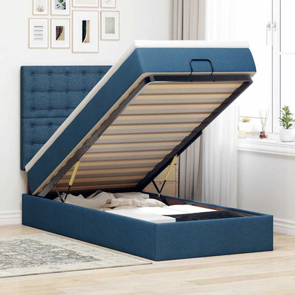 Pouf Letto con Materasso e LED Blu 100x200 cm in Tessuto