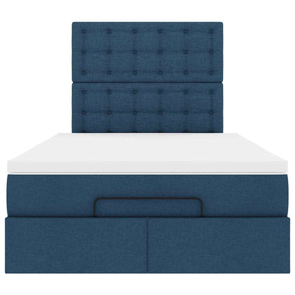 Struttura Letto Pouf con Materasso Blu 120x200 cm in Tessuto