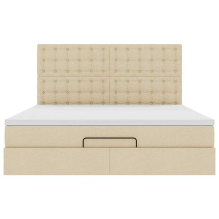 Struttura Letto Pouf con Materasso Crema 160x200 cm in Tessuto