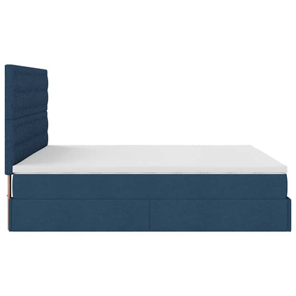 Struttura Letto Pouf con Materasso Blu 160x200 cm in Tessuto