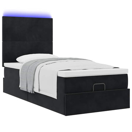 Struttura Letto Pouf con Materassi Nero 90x200 cm in Velluto