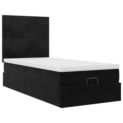 Struttura Letto Pouf con Materassi Nero 90x200 cm in Velluto