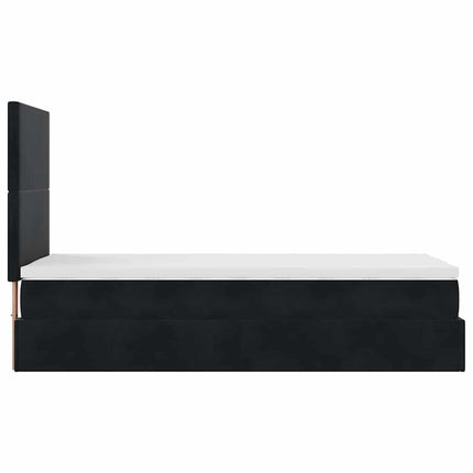 Struttura Letto Pouf con Materassi Nero 90x200 cm in Velluto