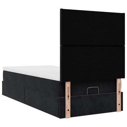 Struttura Letto Pouf con Materassi Nero 90x200 cm in Velluto