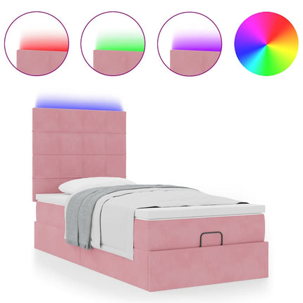 Struttura Letto Pouf con Materassi Rosa 90x200 cm in Velluto