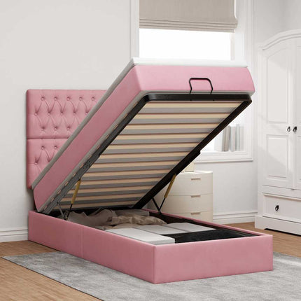 Struttura Letto Pouf con Materassi Rosa 100x200 cm Velluto