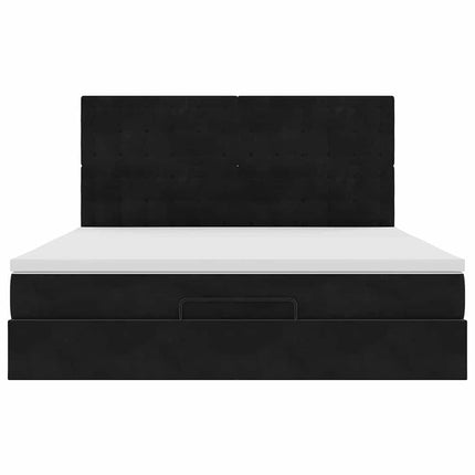 Struttura Letto Pouf con Materassi Nero 160x200 cm in Velluto