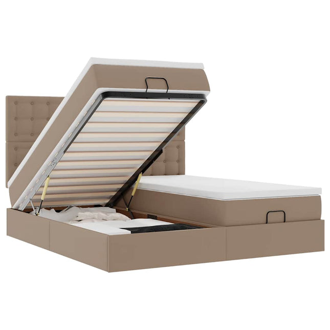 Pouf Letto con Materassi e LED Cappuccino 180x200cm Similpelle
