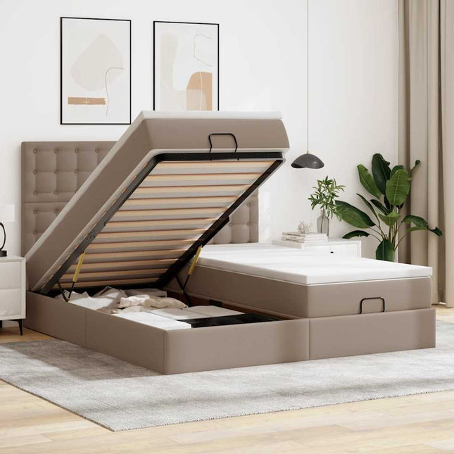 Pouf Letto con Materassi e LED Cappuccino 180x200cm Similpelle