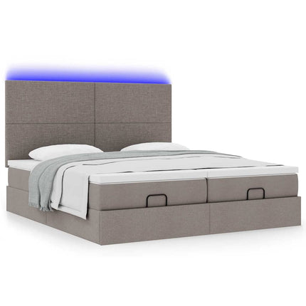 Struttura Letto Pouf con Materassi Tortora 200x200 cm Tessuto