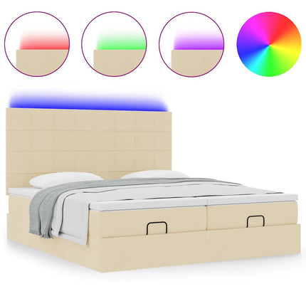 Struttura Letto Pouf con Materassi Crema 160x200 cm in Tessuto