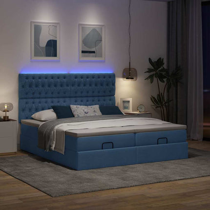 Struttura Letto Pouf con Materassi Blu 160x200 cm in Tessuto