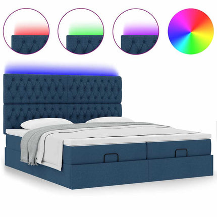 Struttura Letto Pouf con Materassi Blu 160x200 cm in Tessuto