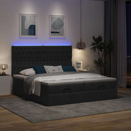 Struttura Letto Pouf con Materassi Nero 180x200 cm in Tessuto