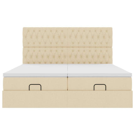 Struttura Letto Pouf con Materassi Crema 180x200 cm in Tessuto
