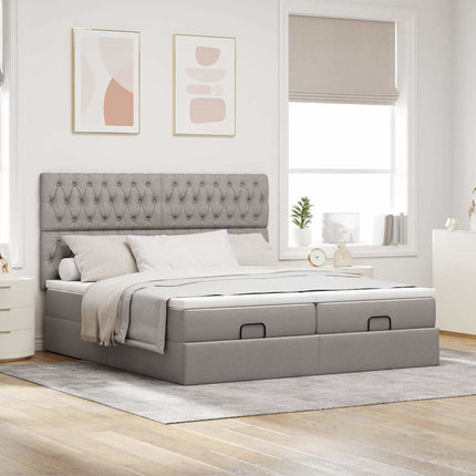 Struttura Letto Pouf con Materassi Tortora 200x200 cm Tessuto